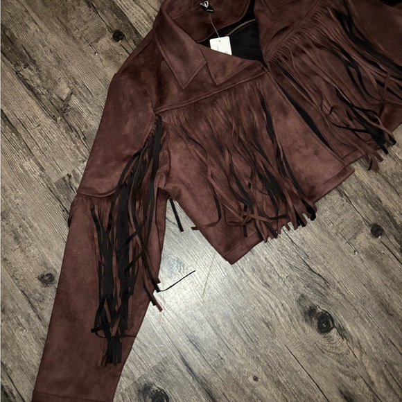 NWT Western Flair Fringed Brown Cropped Faux Suede Jacket Size XL - Picture 5 of 15